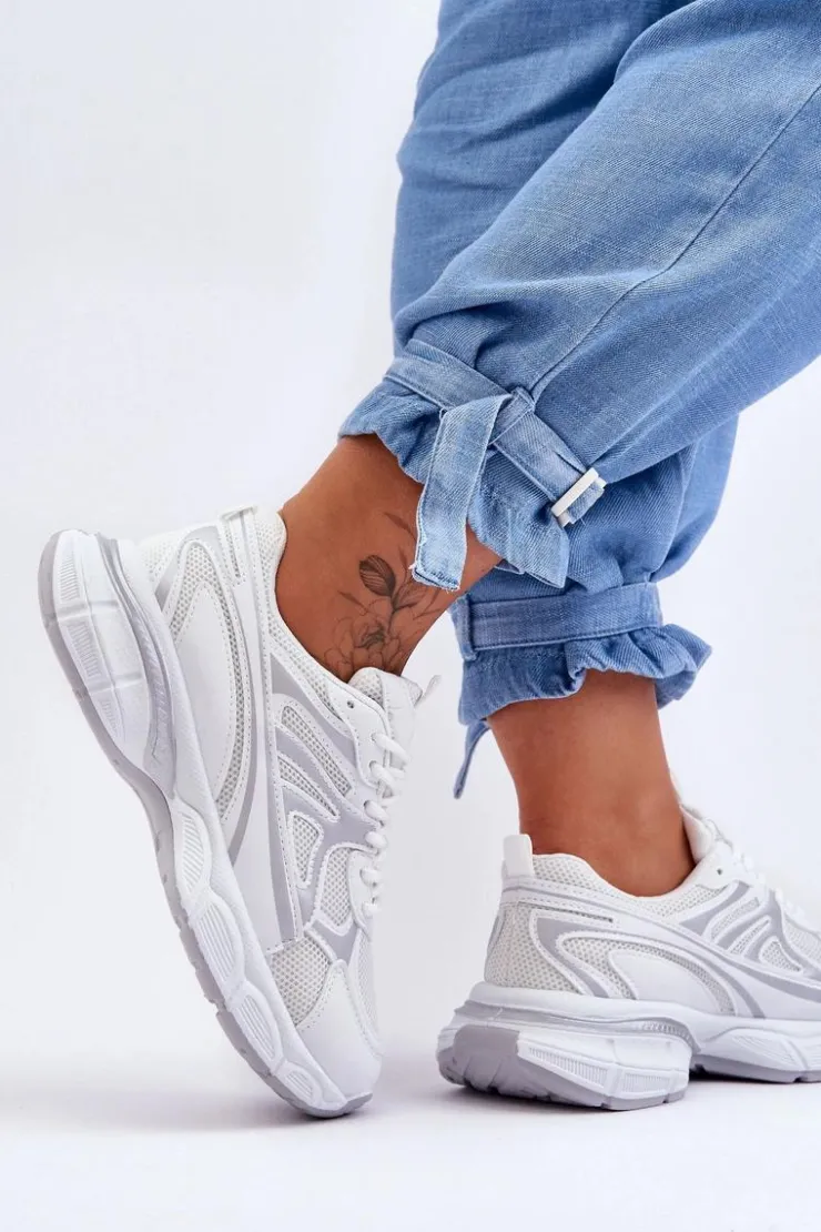 Boto Sneakersy Damskie*Damskie Buty Sportowe Sznurowane Białe Emare