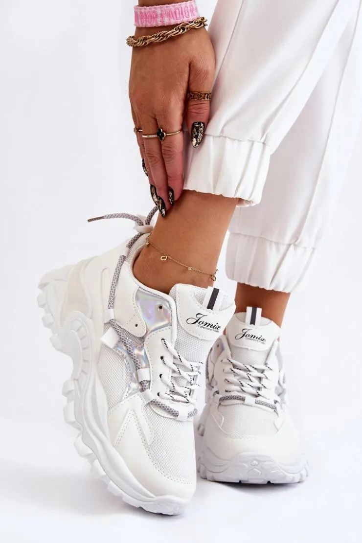 Boto Sneakersy Damskie*Damskie Buty Sportowe Sznurowane Na Platformie Białe Minea
