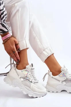 Boto Sneakersy Damskie*Damskie Buty Sportowe Sznurowane Na Platformie Białe Minea