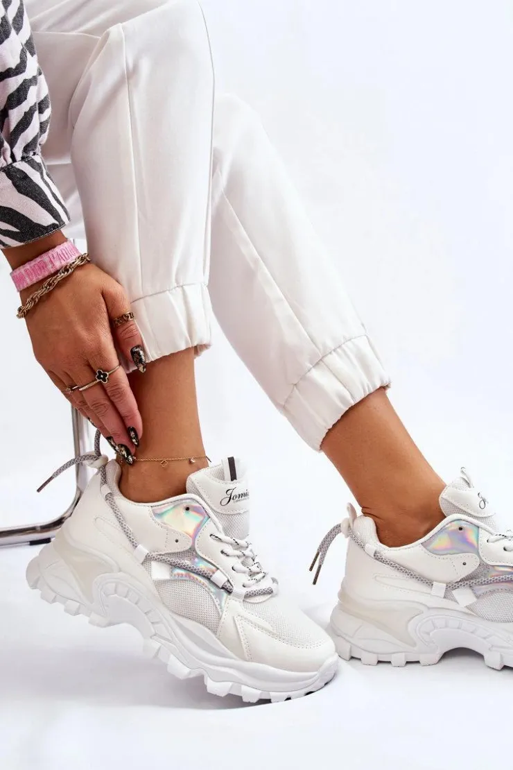 Boto Sneakersy Damskie*Damskie Buty Sportowe Sznurowane Na Platformie Białe Minea