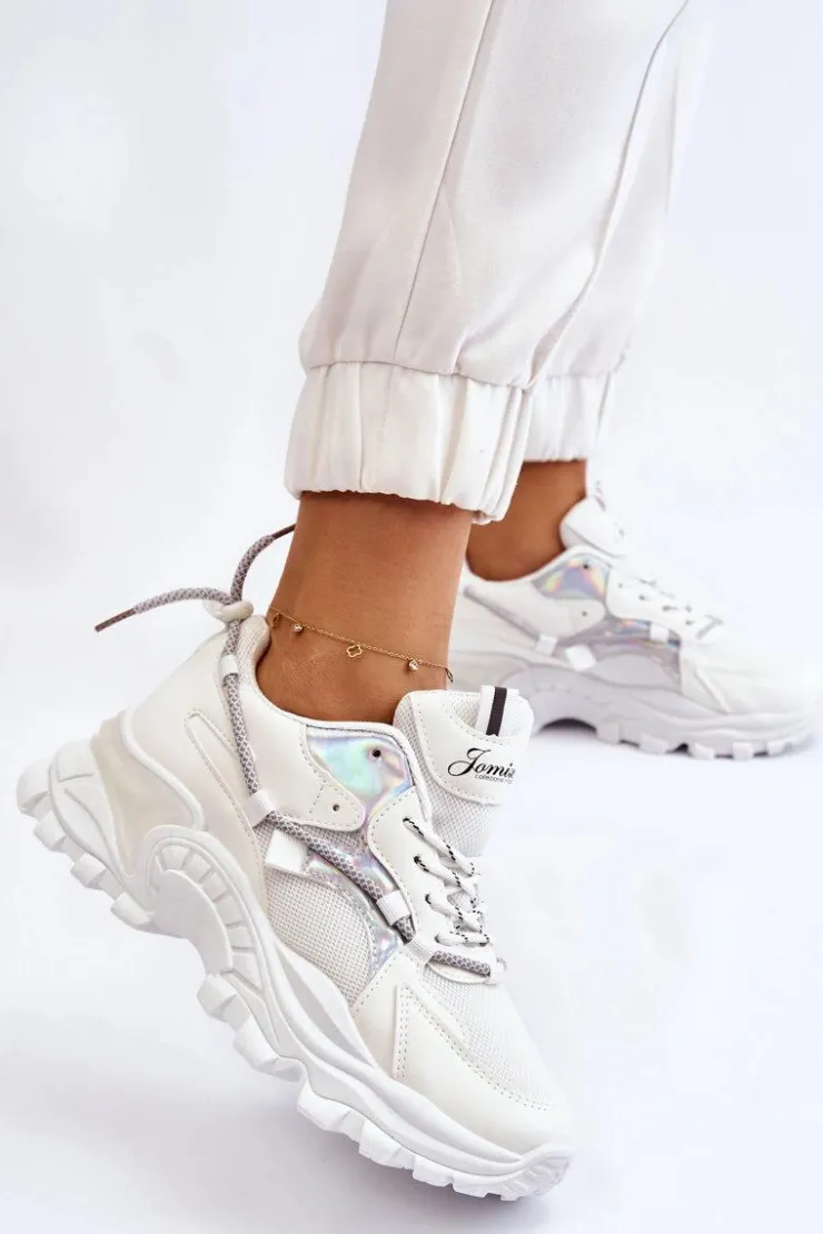 Boto Sneakersy Damskie*Damskie Buty Sportowe Sznurowane Na Platformie Białe Minea