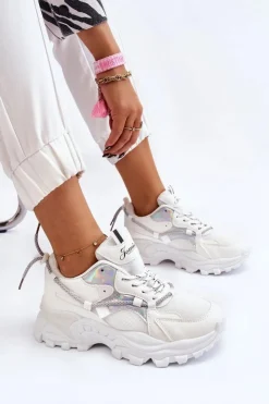 Boto Sneakersy Damskie*Damskie Buty Sportowe Sznurowane Na Platformie Białe Minea