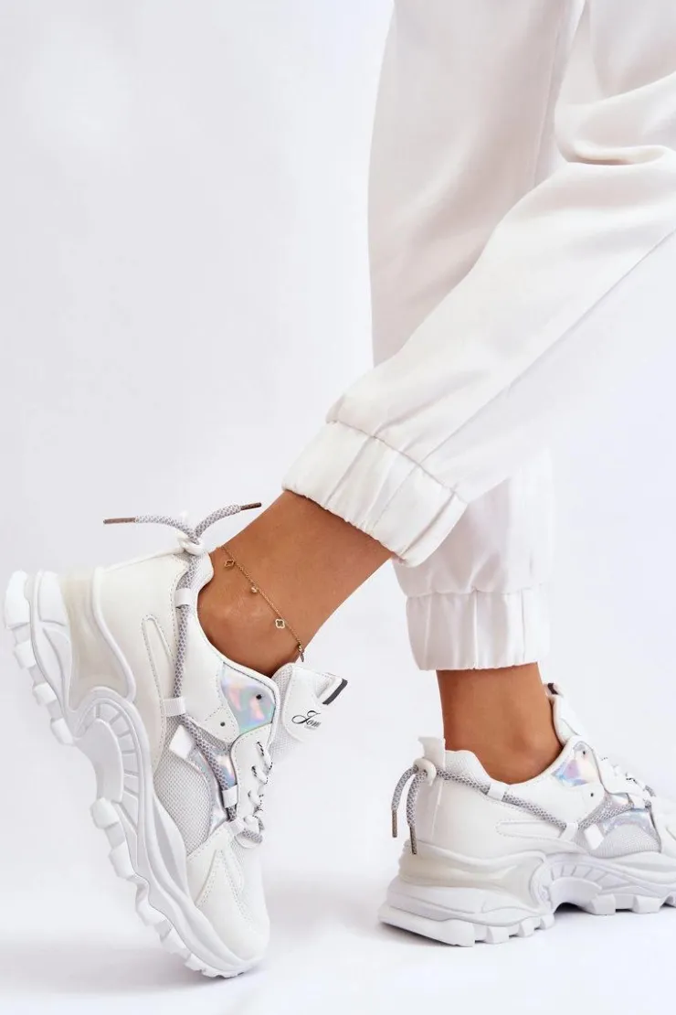Boto Sneakersy Damskie*Damskie Buty Sportowe Sznurowane Na Platformie Białe Minea
