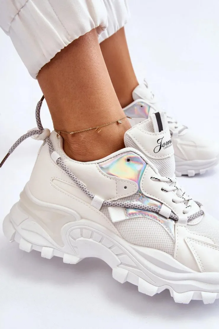 Boto Sneakersy Damskie*Damskie Buty Sportowe Sznurowane Na Platformie Białe Minea