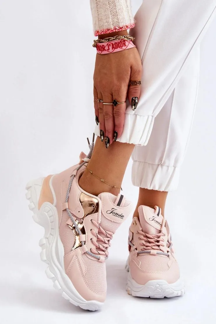 Sale Boto Damskie Buty Sportowe Sznurowane Na Platformie Różowe Minea