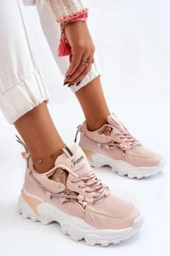 Sale Boto Damskie Buty Sportowe Sznurowane Na Platformie Różowe Minea
