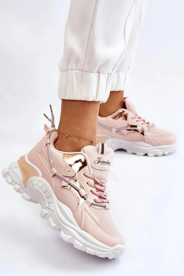 Sale Boto Damskie Buty Sportowe Sznurowane Na Platformie Różowe Minea