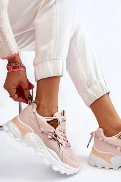 Sale Boto Damskie Buty Sportowe Sznurowane Na Platformie Różowe Minea