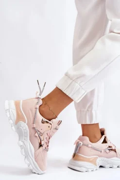 Sale Boto Damskie Buty Sportowe Sznurowane Na Platformie Różowe Minea