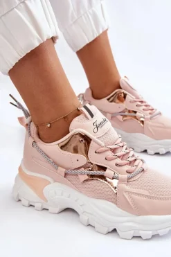Sale Boto Damskie Buty Sportowe Sznurowane Na Platformie Różowe Minea