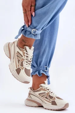 Boto Damskie Buty Sportowe Sznurowane Beżowe Emare Beżowy