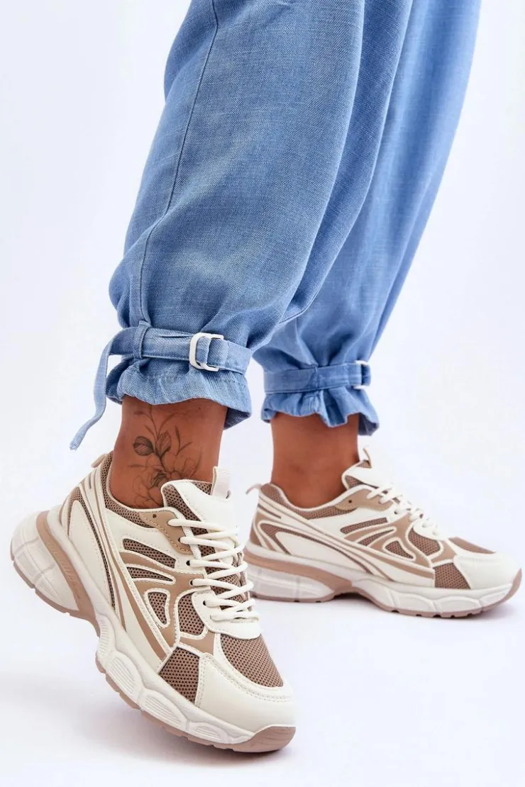 Boto Damskie Buty Sportowe Sznurowane Beżowe Emare Beżowy