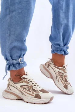 Boto Damskie Buty Sportowe Sznurowane Beżowe Emare Beżowy