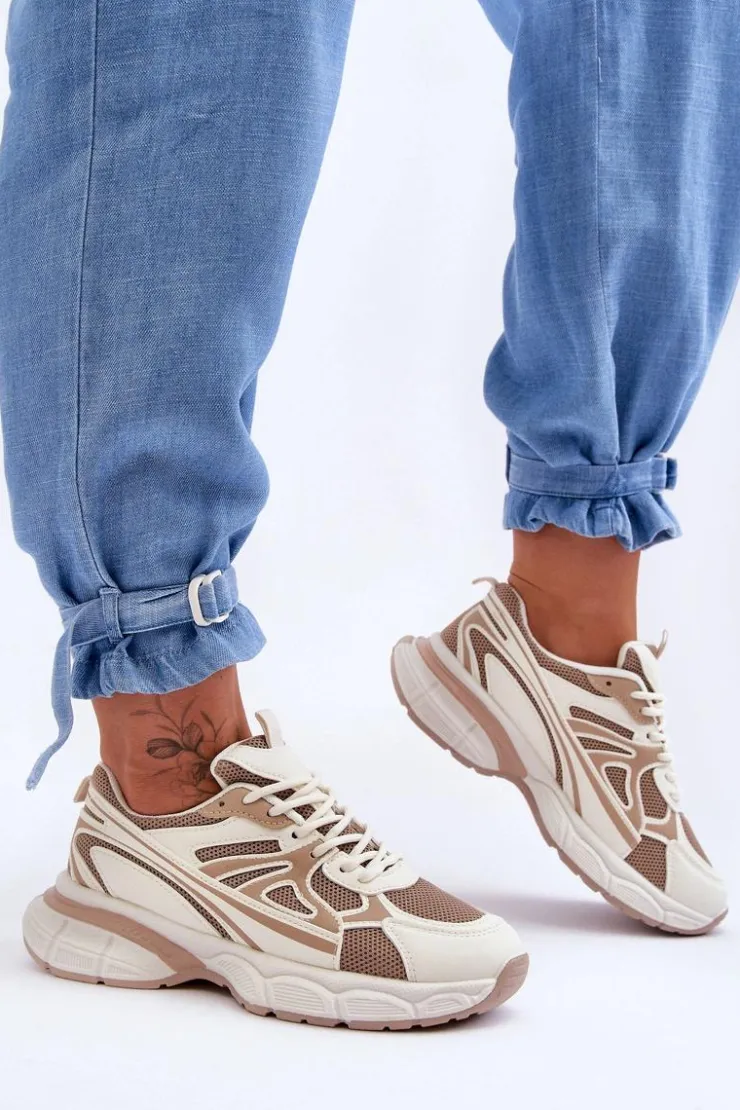 Boto Damskie Buty Sportowe Sznurowane Beżowe Emare Beżowy