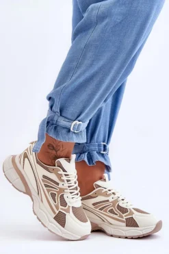 Boto Damskie Buty Sportowe Sznurowane Beżowe Emare Beżowy