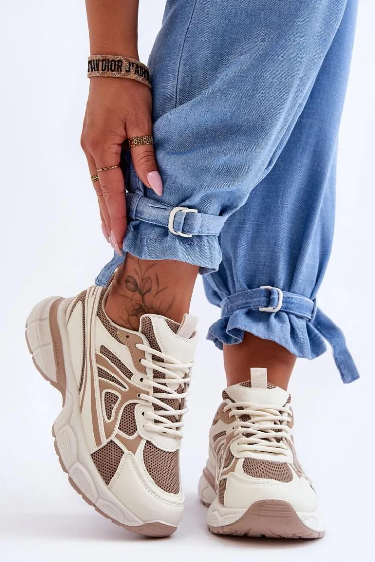 Boto Damskie Buty Sportowe Sznurowane Beżowe Emare Beżowy