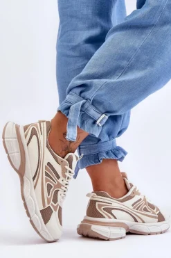 Boto Damskie Buty Sportowe Sznurowane Beżowe Emare Beżowy