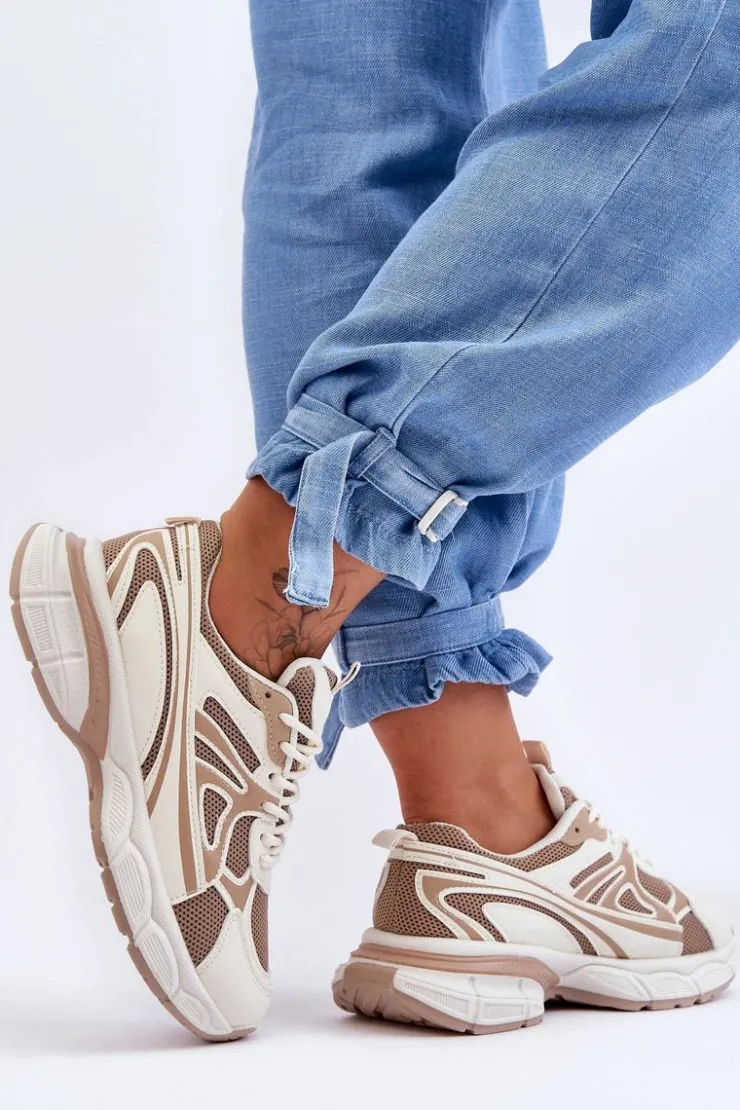 Boto Damskie Buty Sportowe Sznurowane Beżowe Emare Beżowy