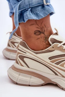 Boto Damskie Buty Sportowe Sznurowane Beżowe Emare Beżowy