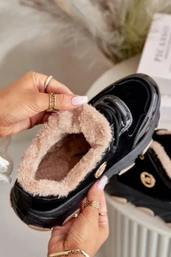 Boto Sneakersy Damskie|Botki Sznurowane*Damskie Buty Sportowe Sznurowane Ocieplane Na Platformie Czarne Verioras