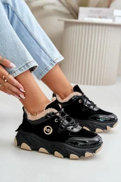Boto Sneakersy Damskie|Botki Sznurowane*Damskie Buty Sportowe Sznurowane Ocieplane Na Platformie Czarne Verioras