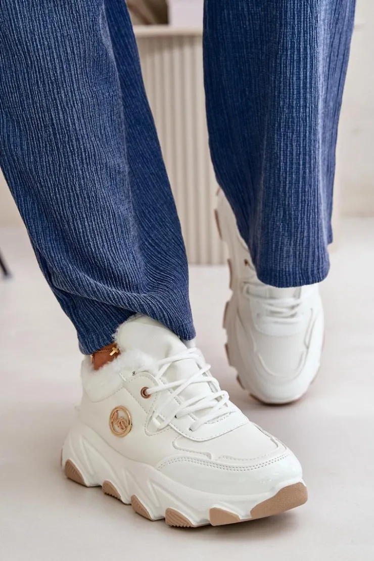 Boto Damskie Buty Sportowe Sznurowane Ocieplane Na Platformie Białe Verioras Biały