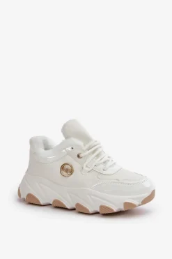 Boto Damskie Buty Sportowe Sznurowane Ocieplane Na Platformie Białe Verioras Biały