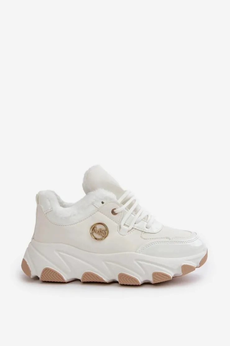 Boto Damskie Buty Sportowe Sznurowane Ocieplane Na Platformie Białe Verioras Biały