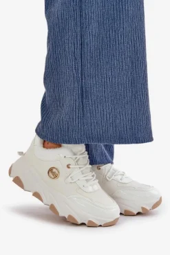 Boto Damskie Buty Sportowe Sznurowane Ocieplane Na Platformie Białe Verioras Biały