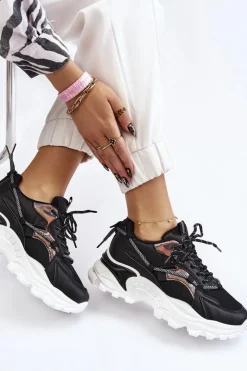 Damskie Boto Damskie Buty Sportowe Sznurowane Na Platformie Czarne Minea