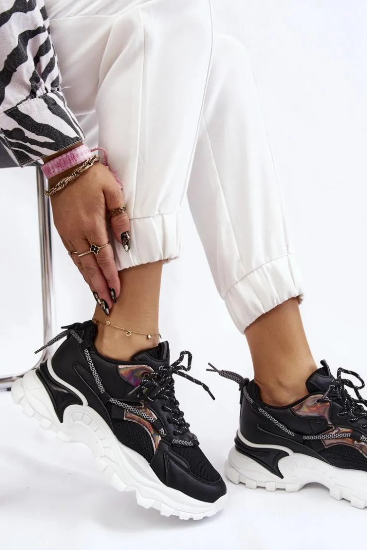 Damskie Boto Damskie Buty Sportowe Sznurowane Na Platformie Czarne Minea