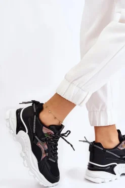 Damskie Boto Damskie Buty Sportowe Sznurowane Na Platformie Czarne Minea