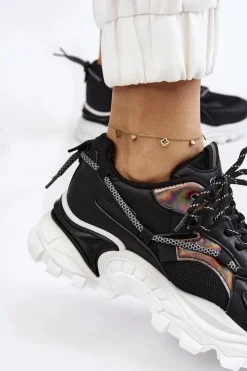 Damskie Boto Damskie Buty Sportowe Sznurowane Na Platformie Czarne Minea