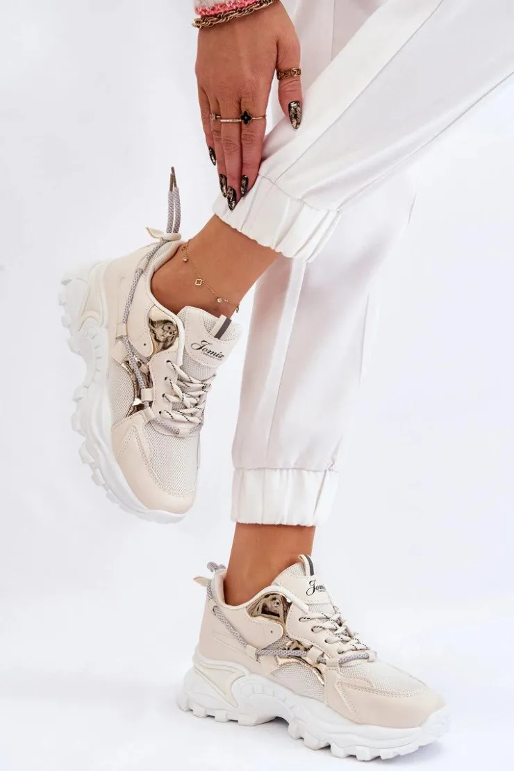 Damskie Boto Damskie Buty Sportowe Sznurowane Na Platformie Beżowe Minea