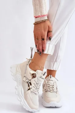 Damskie Boto Damskie Buty Sportowe Sznurowane Na Platformie Beżowe Minea