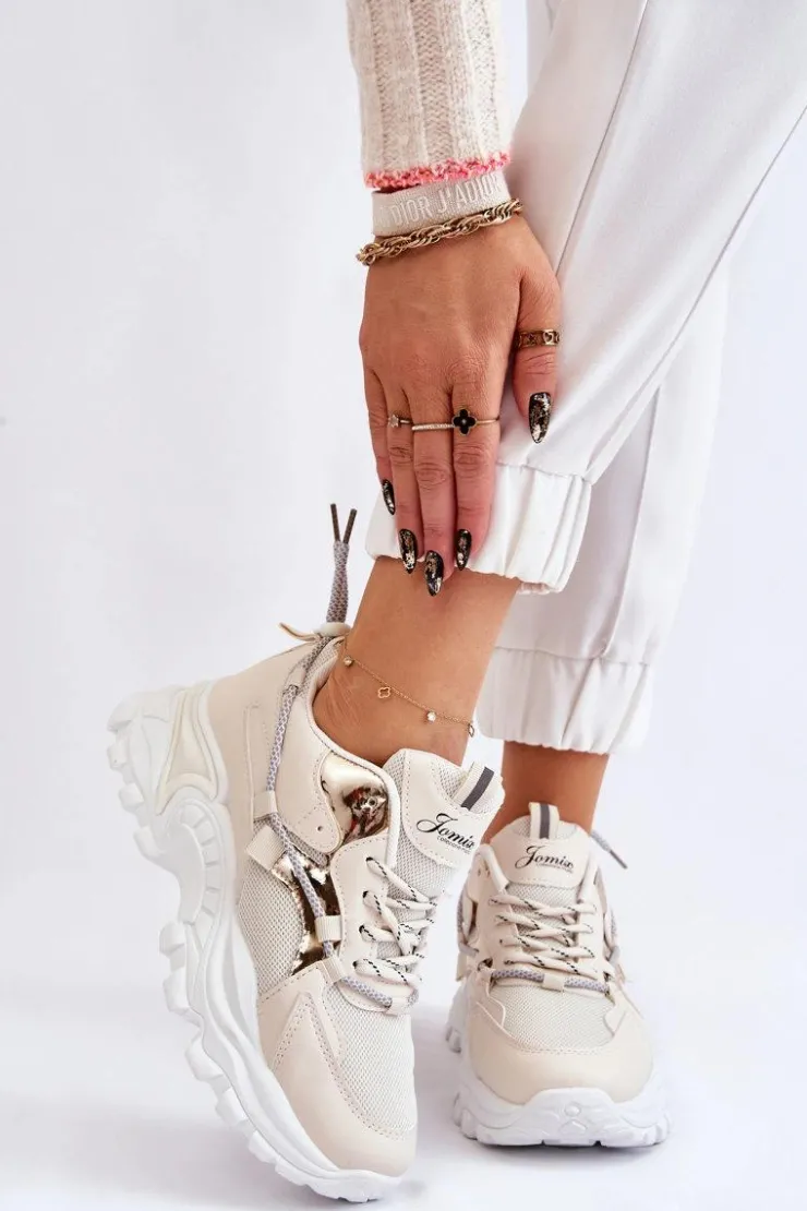 Damskie Boto Damskie Buty Sportowe Sznurowane Na Platformie Beżowe Minea