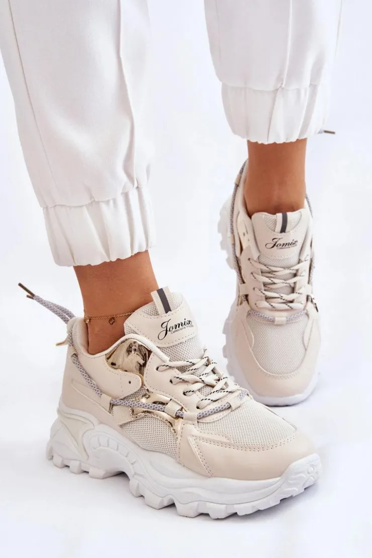 Damskie Boto Damskie Buty Sportowe Sznurowane Na Platformie Beżowe Minea