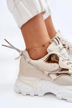 Damskie Boto Damskie Buty Sportowe Sznurowane Na Platformie Beżowe Minea