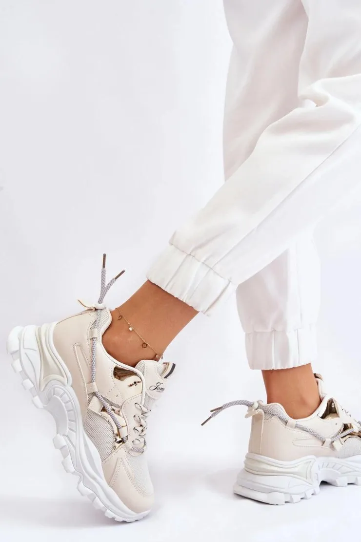 Damskie Boto Damskie Buty Sportowe Sznurowane Na Platformie Beżowe Minea