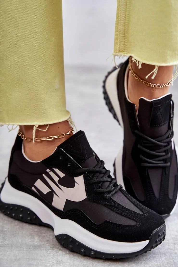 Hot Buty damskie Vinceza Damskie Buty Sportowe Wiązane Czarne Tolea