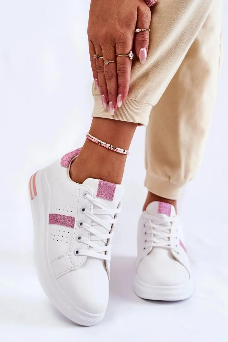 Damskie Boto Damskie Buty Sportowe Wiązane Biało-Różowe Otylia