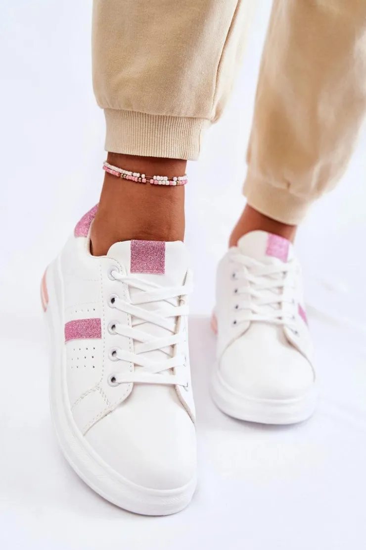 Damskie Boto Damskie Buty Sportowe Wiązane Biało-Różowe Otylia