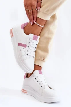 Damskie Boto Damskie Buty Sportowe Wiązane Biało-Różowe Otylia