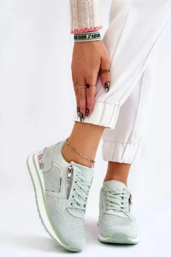 Damskie Boto Damskie Buty Sportowe Z Ozdobnym Zamkiem Zielone Adrea