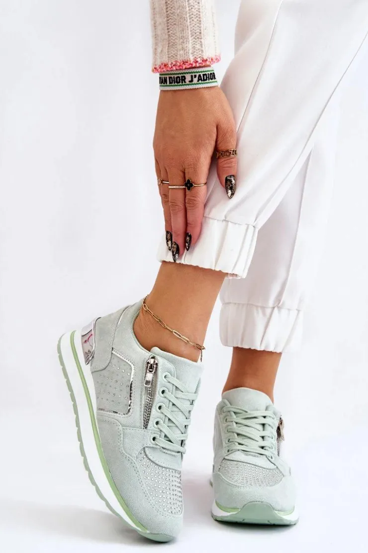 Damskie Boto Damskie Buty Sportowe Z Ozdobnym Zamkiem Zielone Adrea