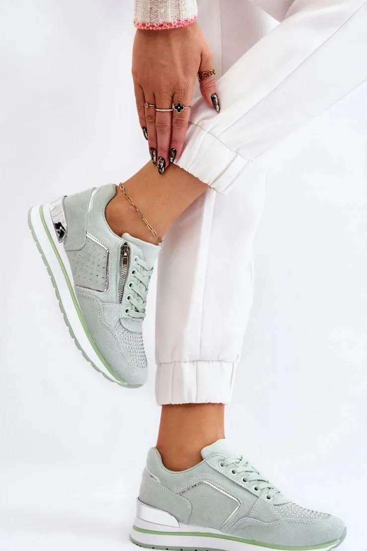 Damskie Boto Damskie Buty Sportowe Z Ozdobnym Zamkiem Zielone Adrea