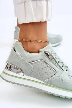 Damskie Boto Damskie Buty Sportowe Z Ozdobnym Zamkiem Zielone Adrea