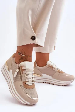 Hot Boto Damskie Buty Sportowe Z Ozdobnym Zamkiem Beżowe Cairo