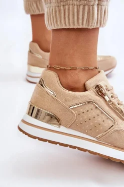 Hot Boto Damskie Buty Sportowe Z Ozdobnym Zamkiem Beżowe Adrea