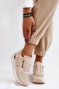 Boto Buty Sportowe Na Platformie|Sneakersy Damskie*Damskie Buty Sportowe Z Ozdobnym Zamkiem Kremowe Adrea